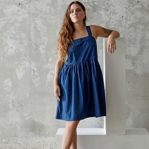 Esby Apparel Eloise Dress, Size M, Indigo Dot